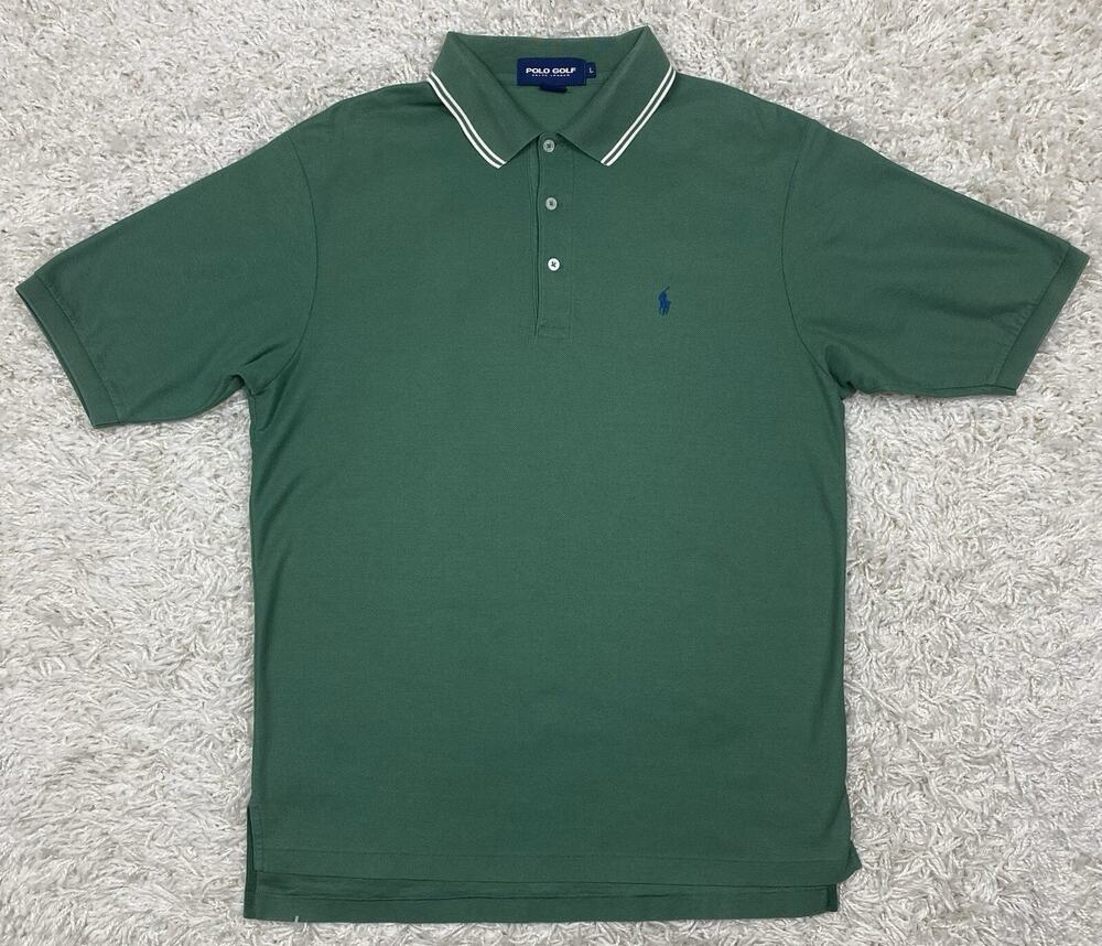 Polo Golf Ralph Lauren Polo Shirt Mens Large Green Tipped Collar Blue Pony Pique